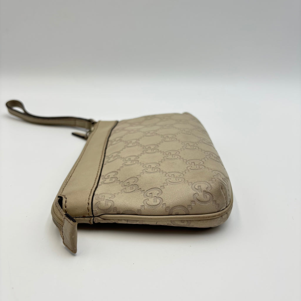 Gucci Guccissima Leather Wristlet Pochette – Beige