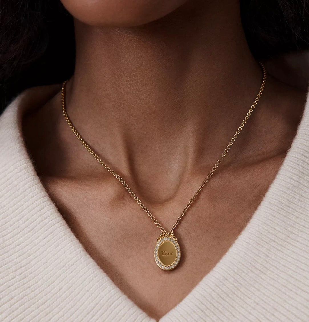 Christian Dior Médaillon Crystal Necklace in Gold-Finish Metal