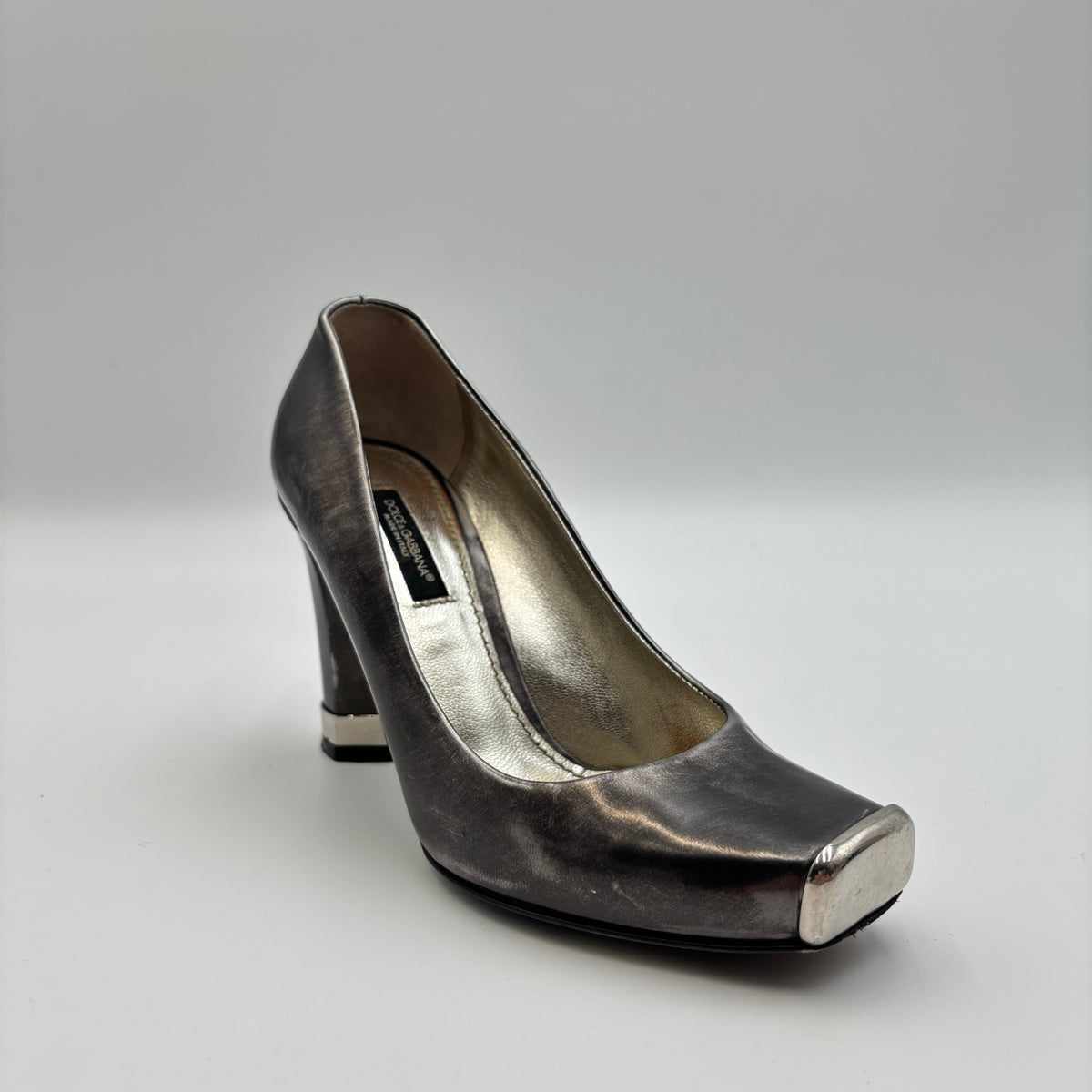 D&G Dolce & Gabbana Metallic Leather Square Toe Pumps – Size 36