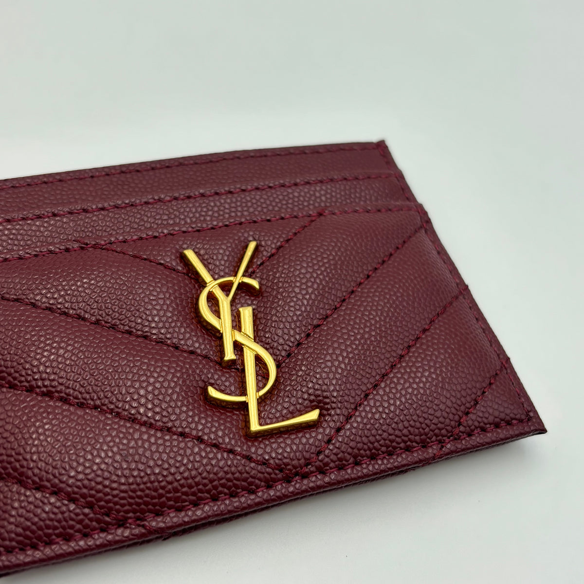 Saint Laurent Cassandre Matelassé Card Holder in Burgundy