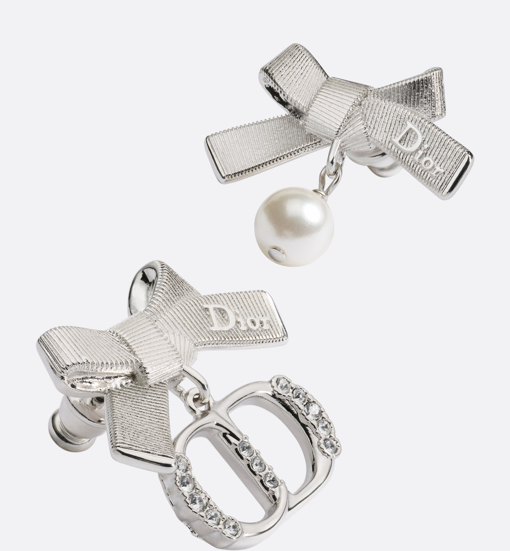 Dior CD Parure Asymmetric Bow Earrings in Silver