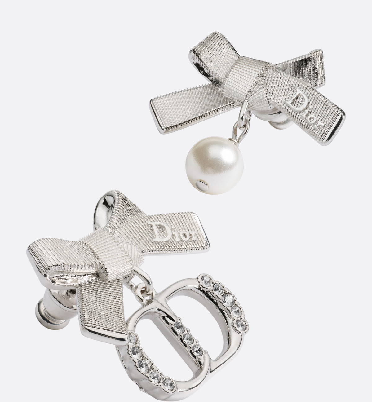 Dior CD Parure Asymmetric Bow Earrings in Silver