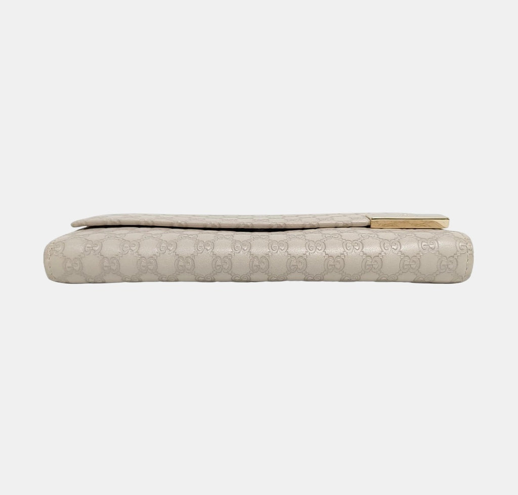 Gucci Micro GG Guccissima Leather Chain Wallet Clutch Beige