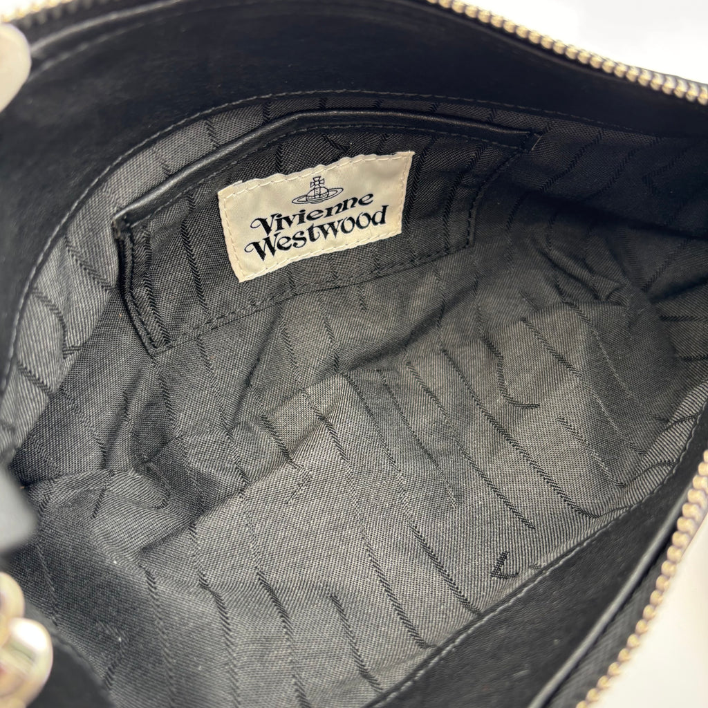 Vivienne Westwood Agnes Small Black Leather Ruched Shoulder Bag