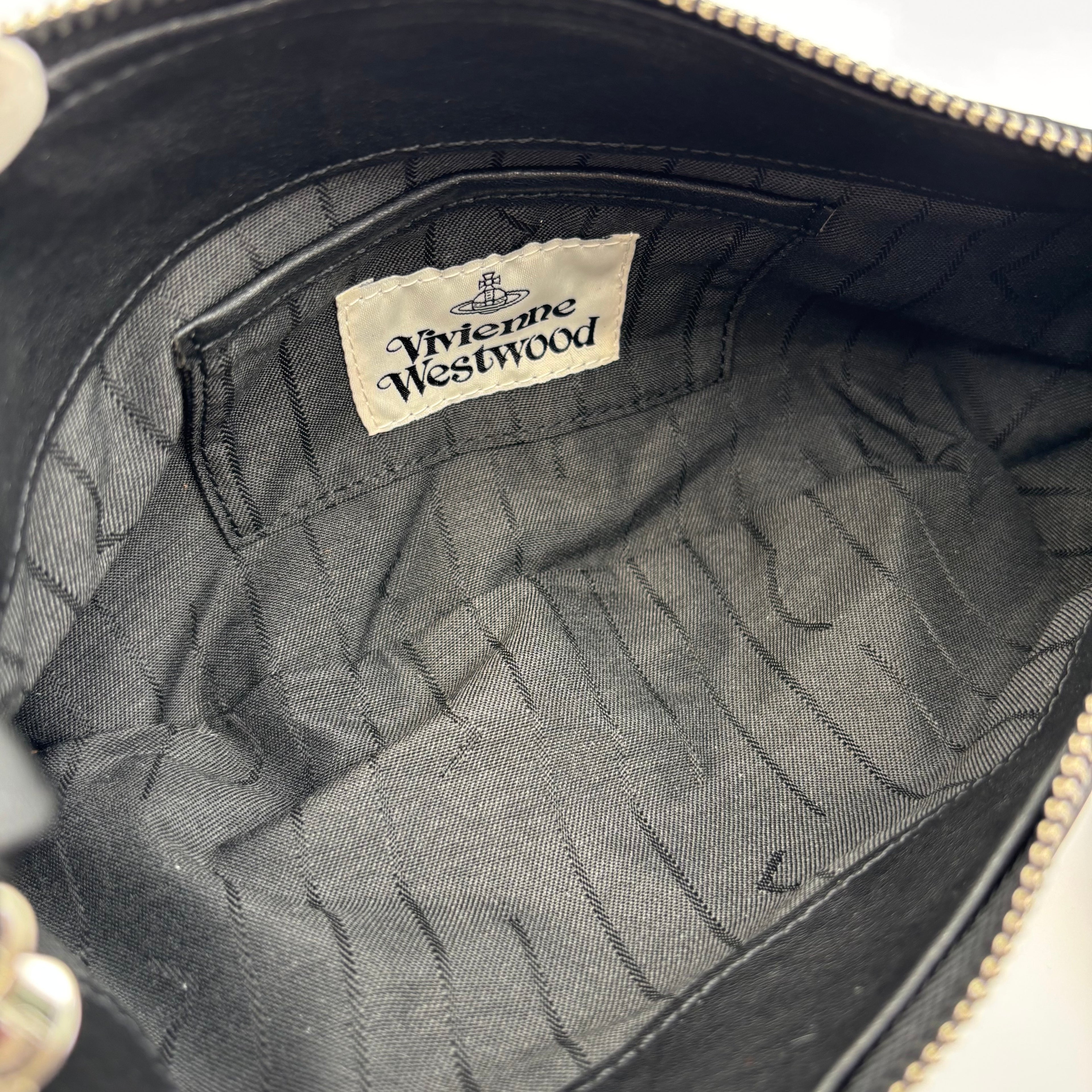 Vivienne Westwood Agnes Small Black Leather Ruched Shoulder Bag