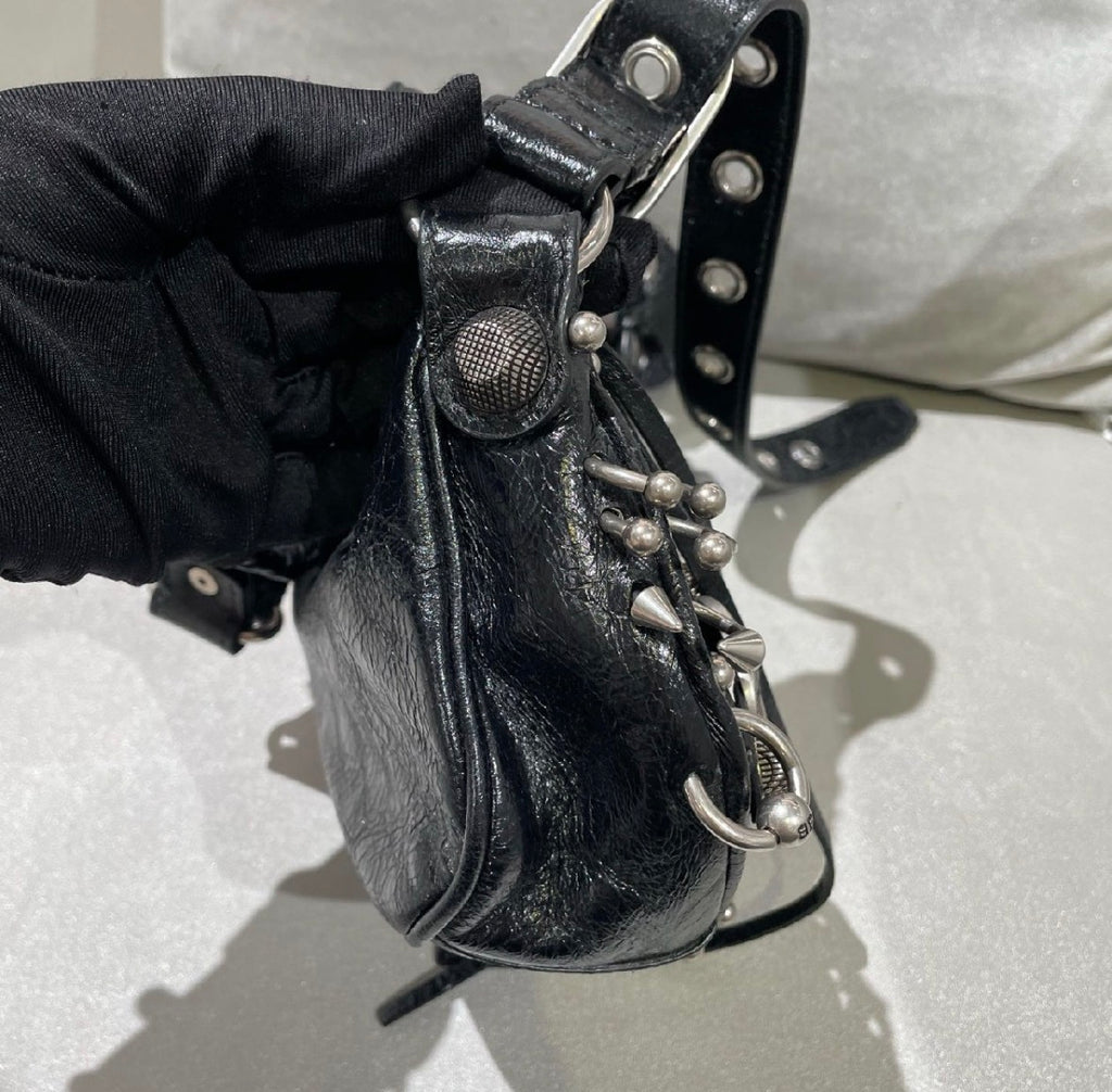 Balenciaga Le Cagole XS Piercing Leather Shoulder Bag in Black