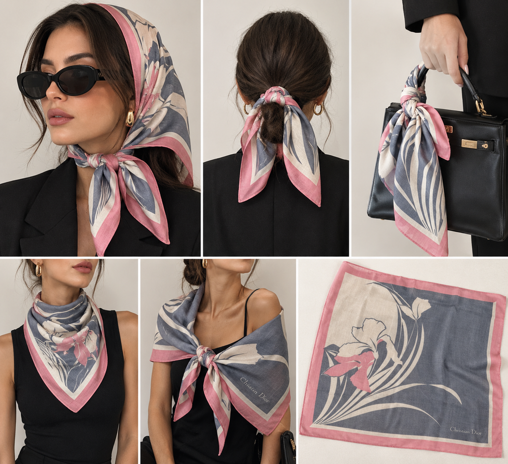 Christian Dior Vintage Iris Floral Scarf