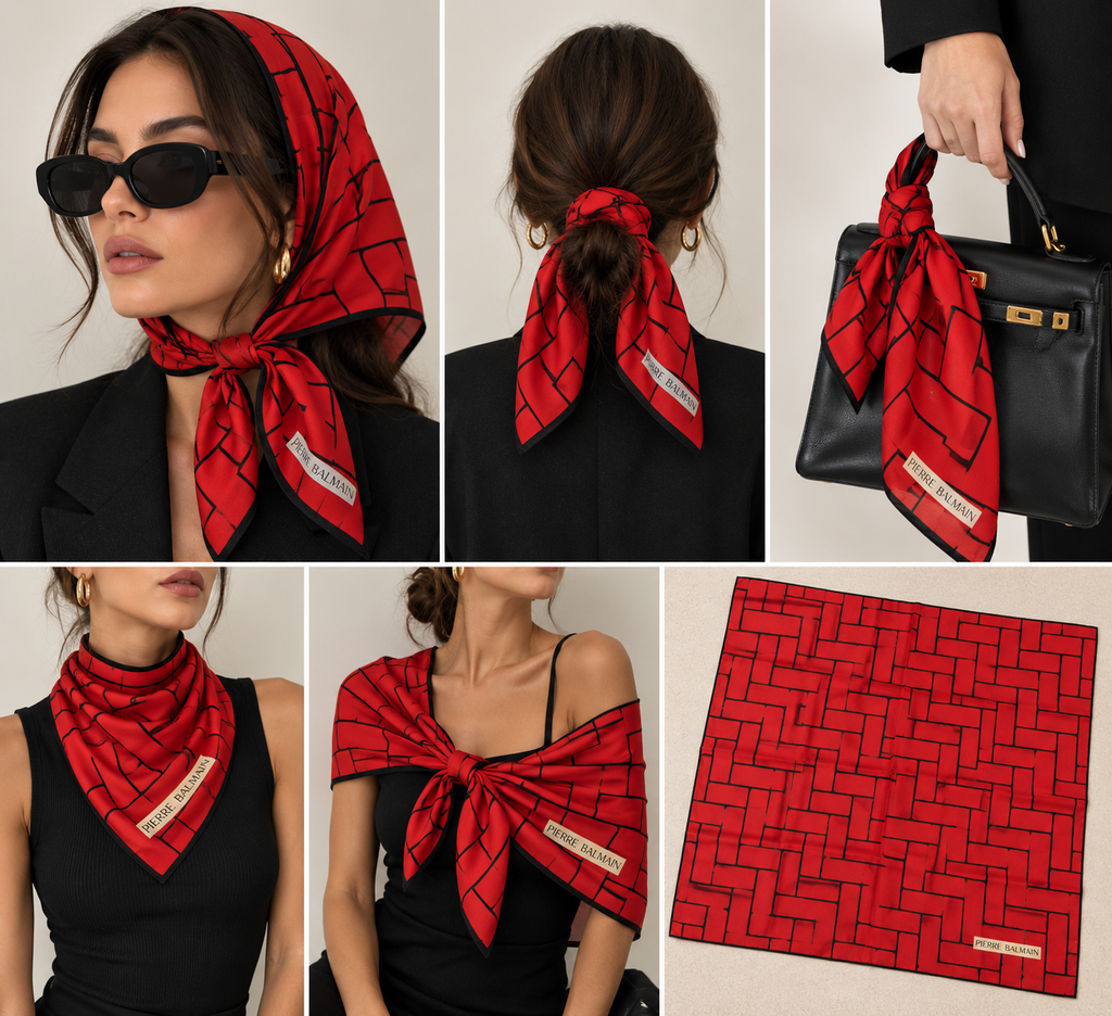 Pierre Balmain Red Geometric Scarf