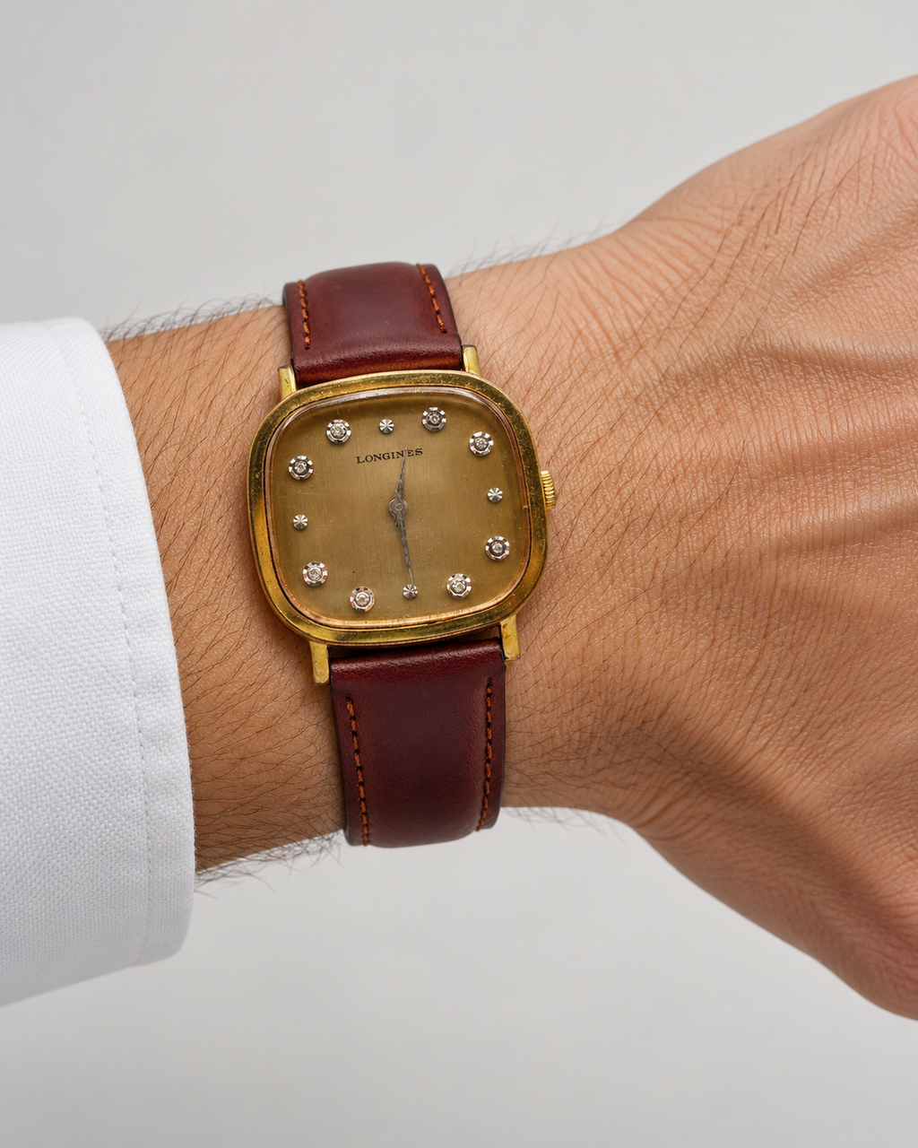 Longines Vintage 1970s Gold-Tone Diamond Dial Cushion Watch