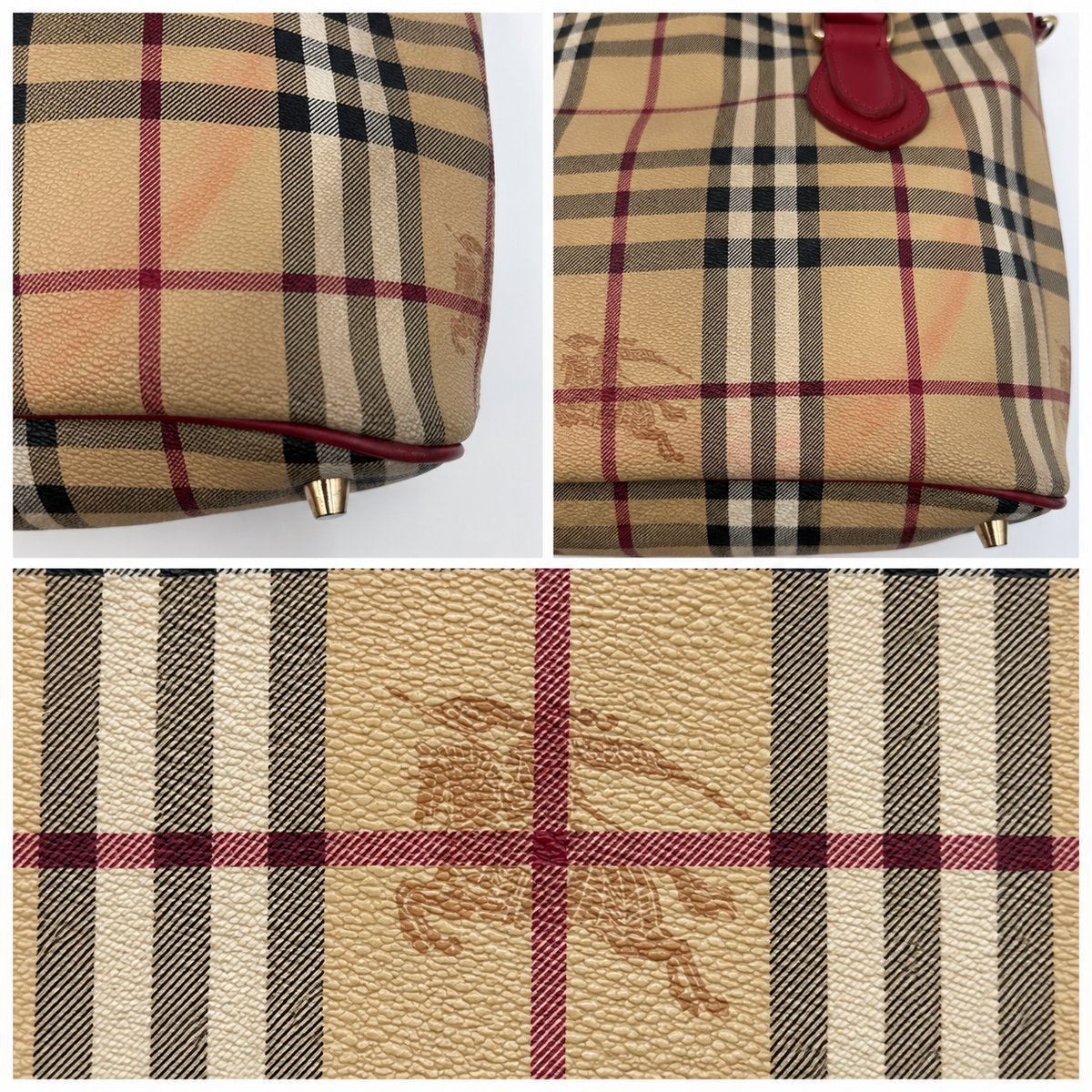 Burberry Haymarket Check Tote Bag in Beige & Red