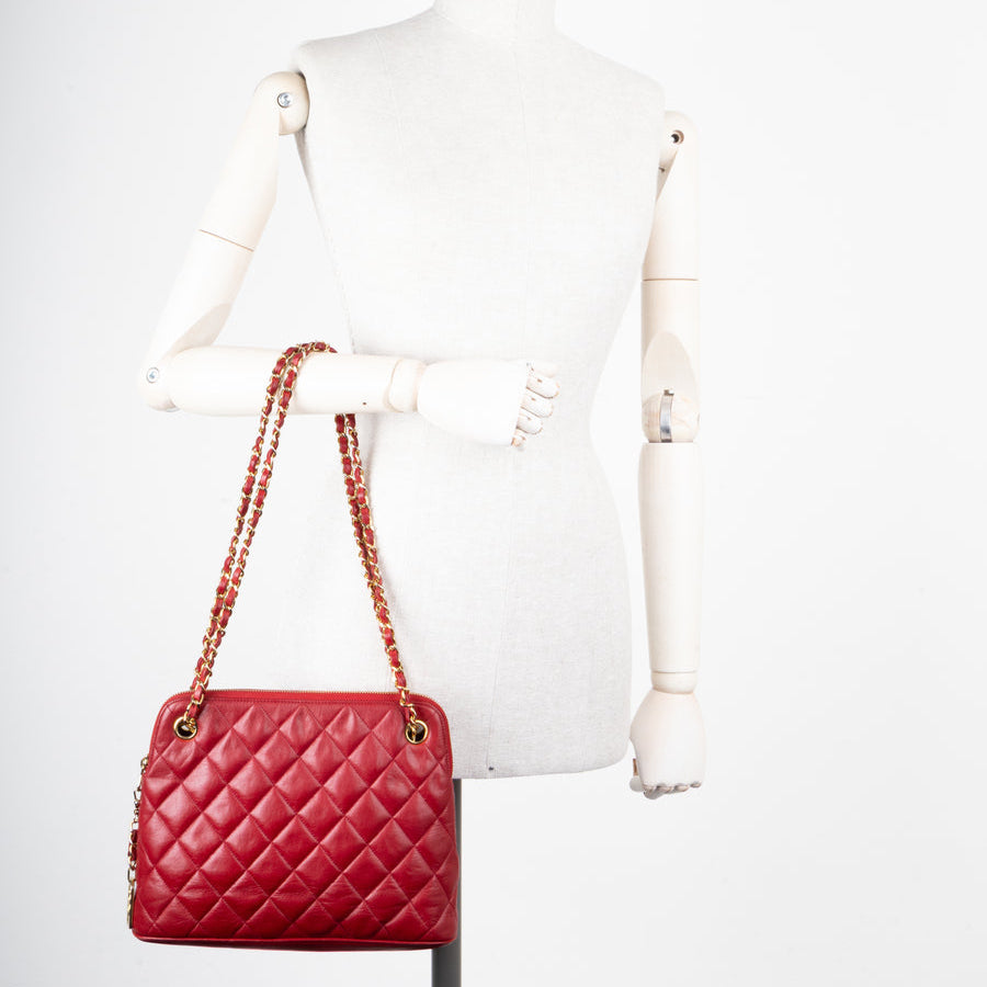 Chanel Vintage Rue Cambon Medallion Quilted Red Leather Shoulder Bag
