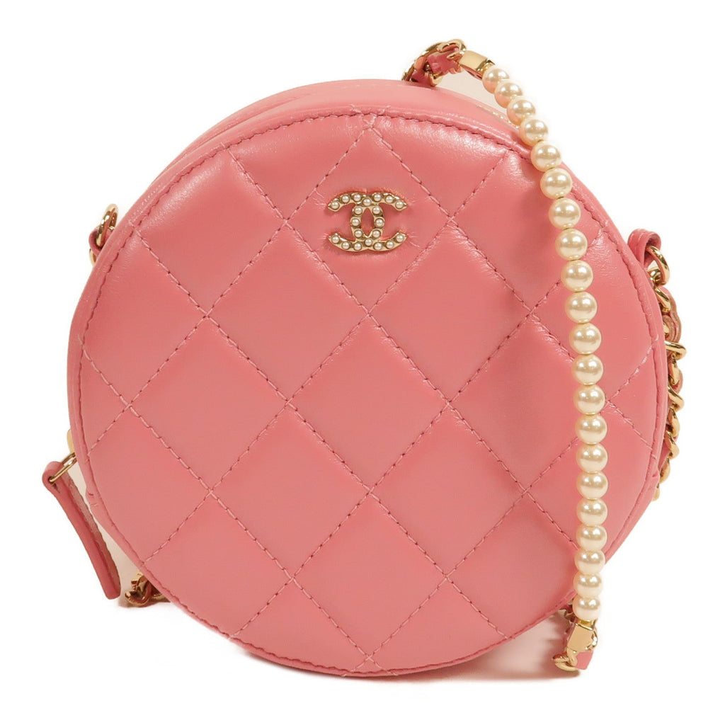 CHANEL Chanel Cc Ghw Round Vanity Case Shoulder Bag Lambskin Leather Pink image 1