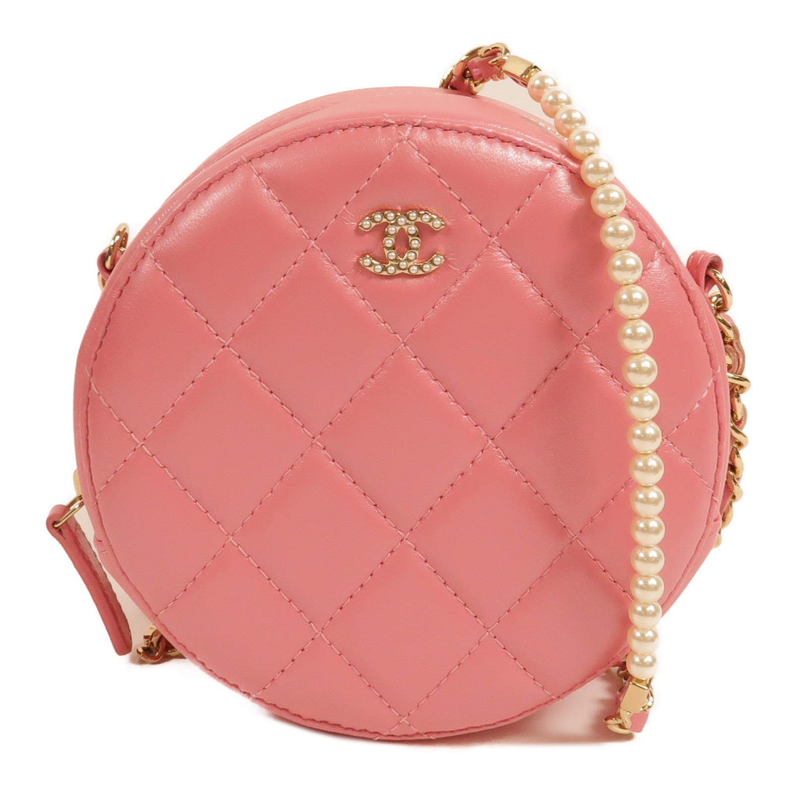 CHANEL Chanel Cc Ghw Round Vanity Case Shoulder Bag Lambskin Leather Pink image 1