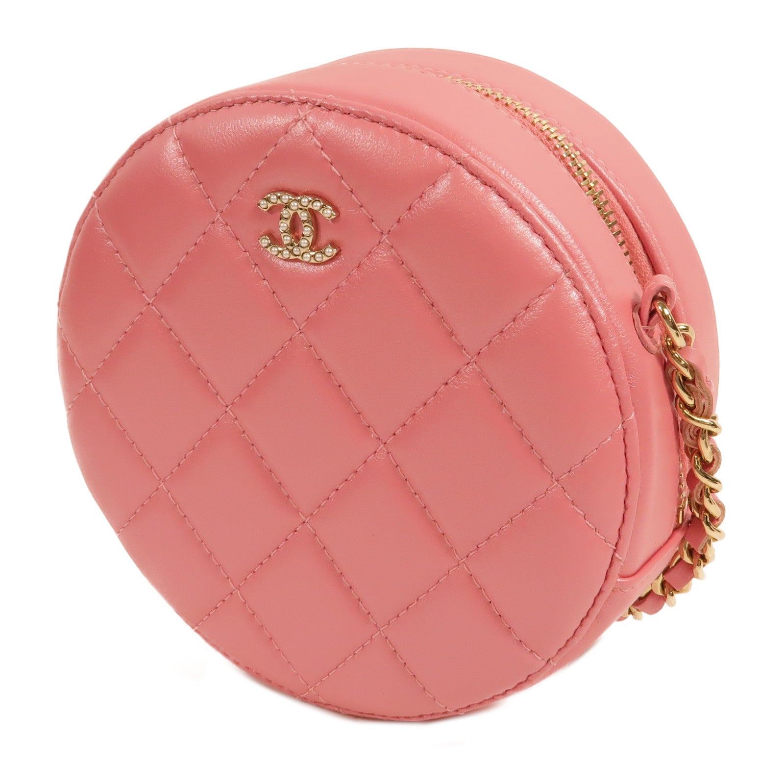 CHANEL Chanel Cc Ghw Round Vanity Case Shoulder Bag Lambskin Leather Pink image 3