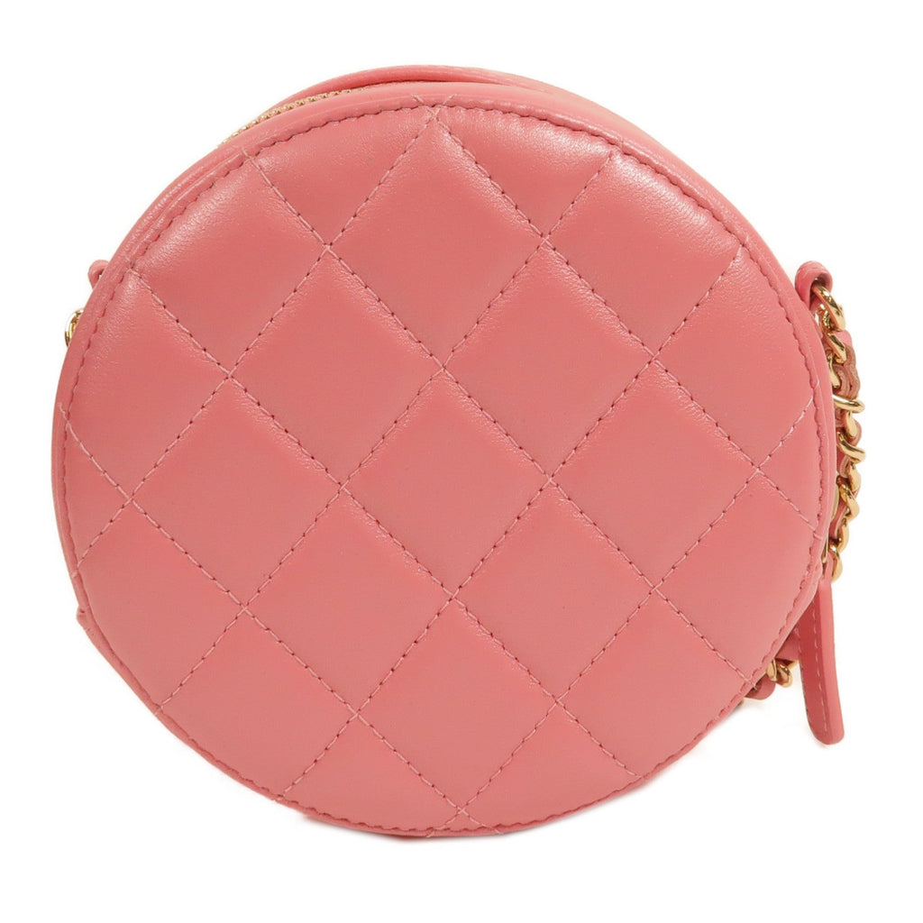 CHANEL Chanel Cc Ghw Round Vanity Case Shoulder Bag Lambskin Leather Pink image 2