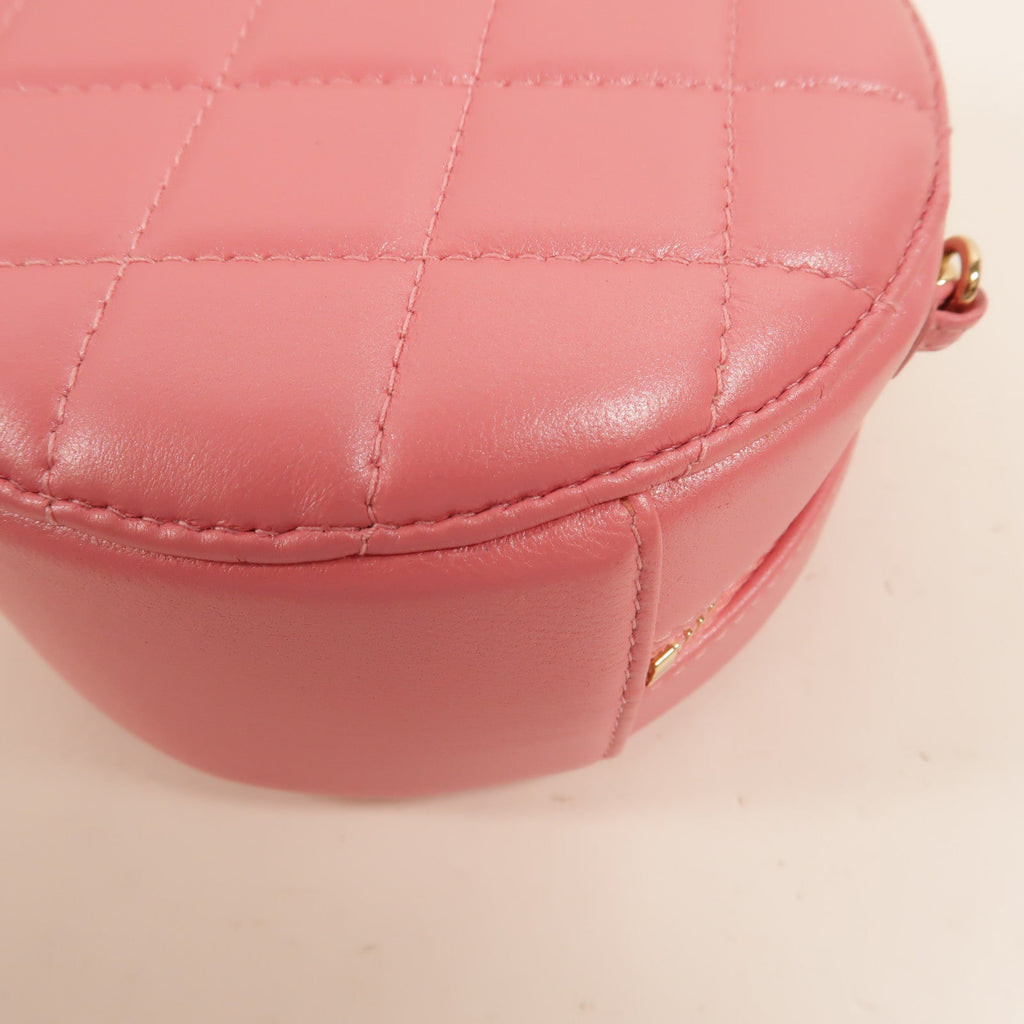 CHANEL Chanel Cc Ghw Round Vanity Case Shoulder Bag Lambskin Leather Pink image 14