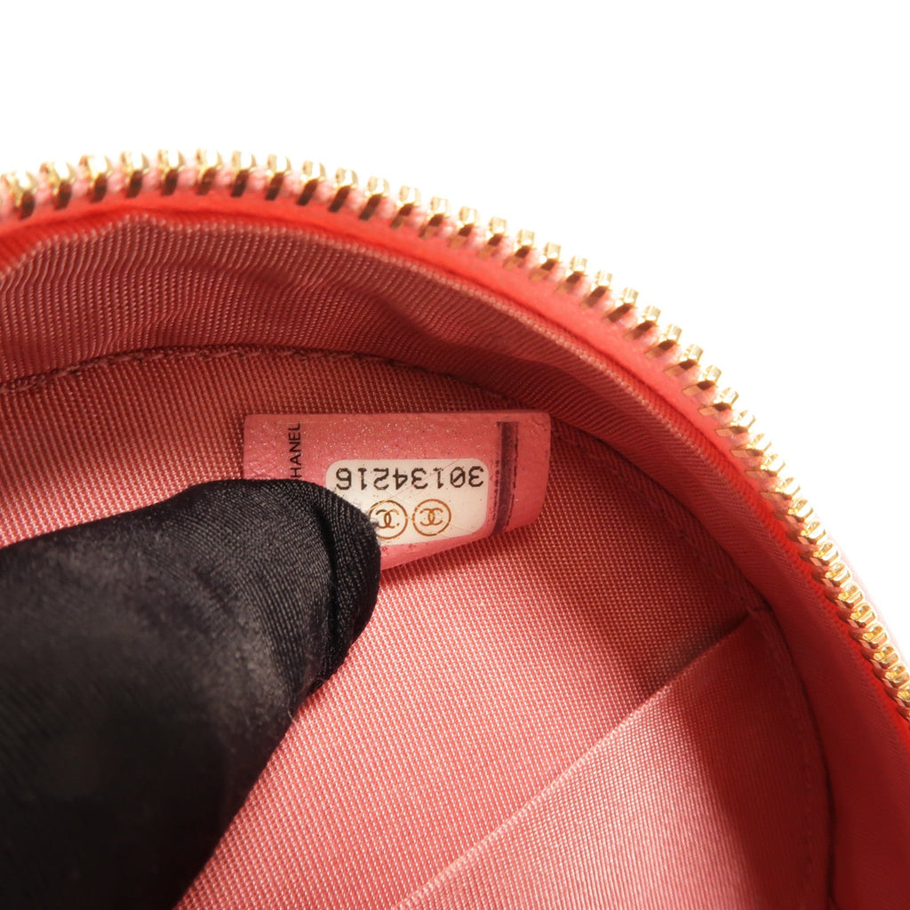 CHANEL Chanel Cc Ghw Round Vanity Case Shoulder Bag Lambskin Leather Pink image 9