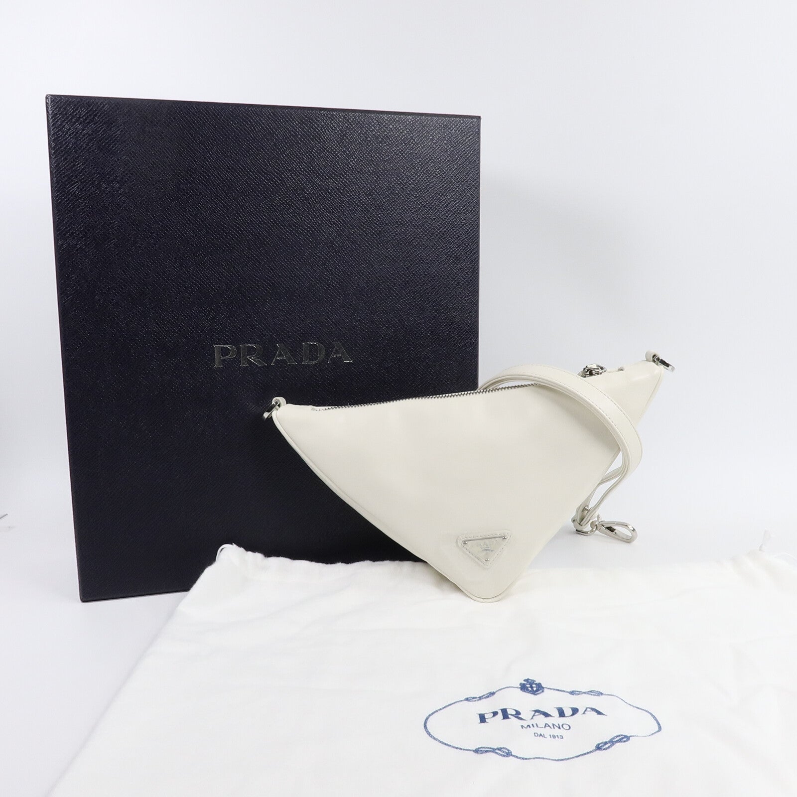 PRADA Prada Shw Triangle 2 Way Shoulder Bag Calfskin Leather White image 10