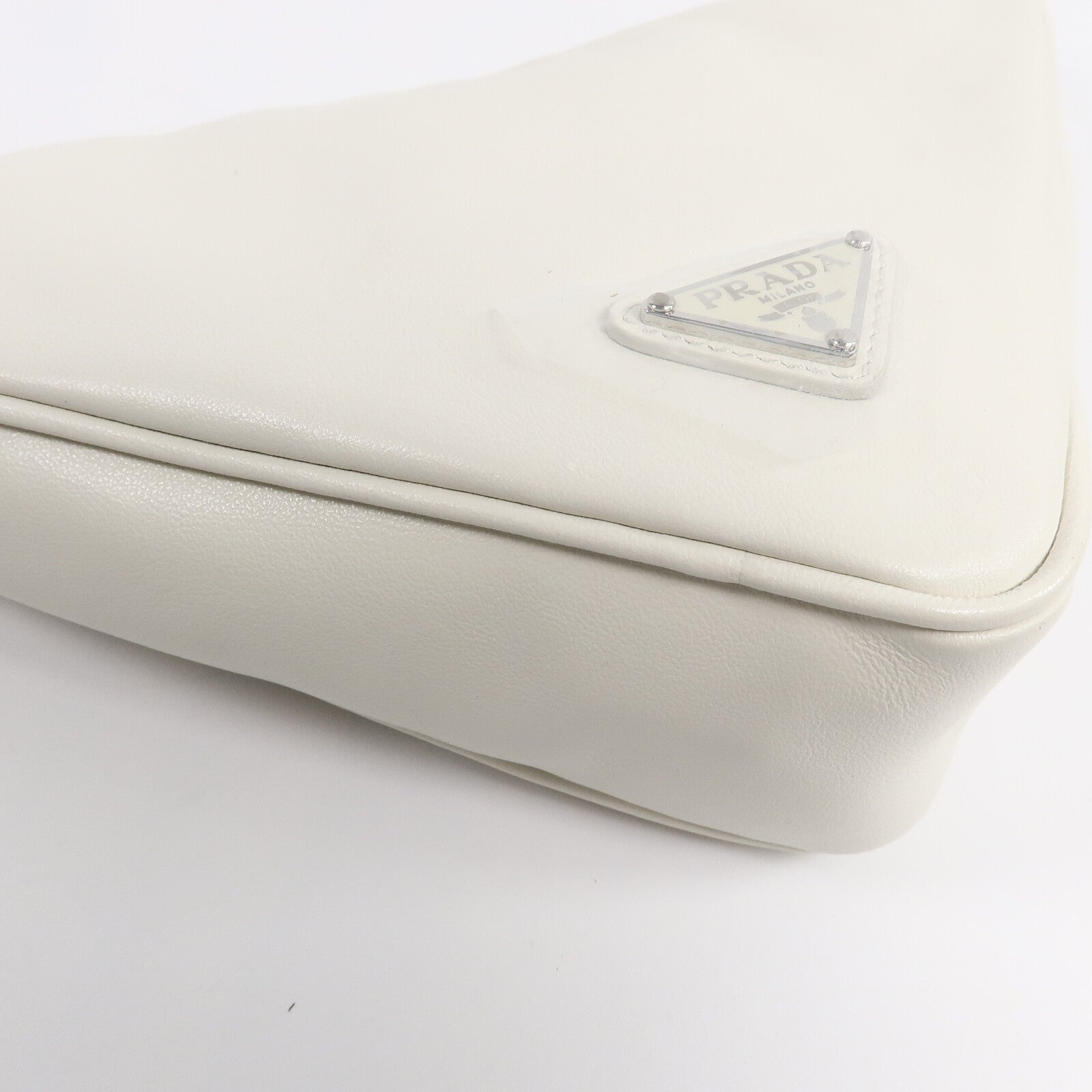 PRADA Prada Shw Triangle 2 Way Shoulder Bag Calfskin Leather White image 12