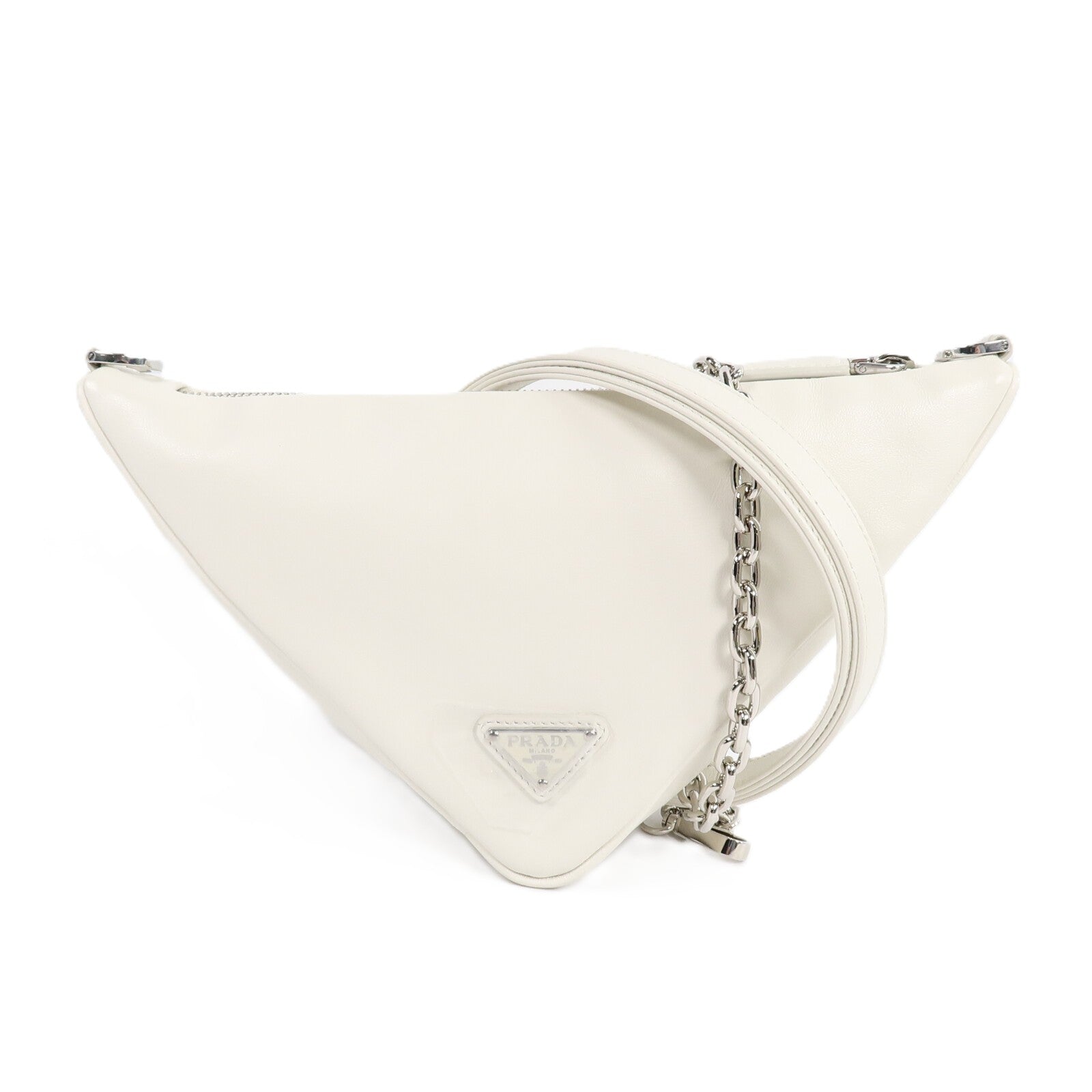 PRADA Prada Shw Triangle 2 Way Shoulder Bag Calfskin Leather White image 1