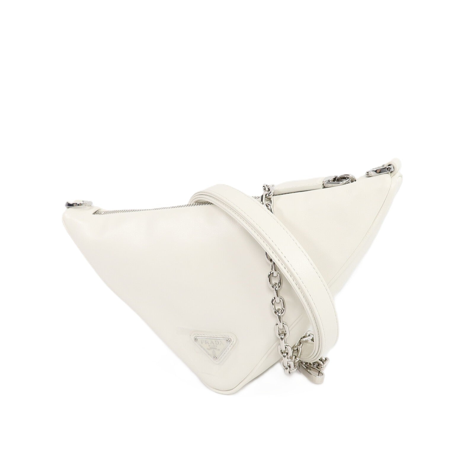 PRADA Prada Shw Triangle 2 Way Shoulder Bag Calfskin Leather White image 3