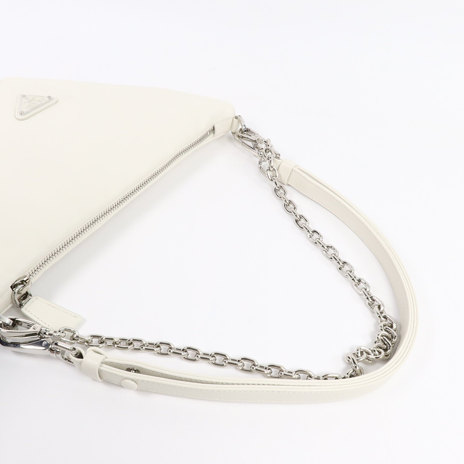 PRADA Prada Shw Triangle 2 Way Shoulder Bag Calfskin Leather White image 9