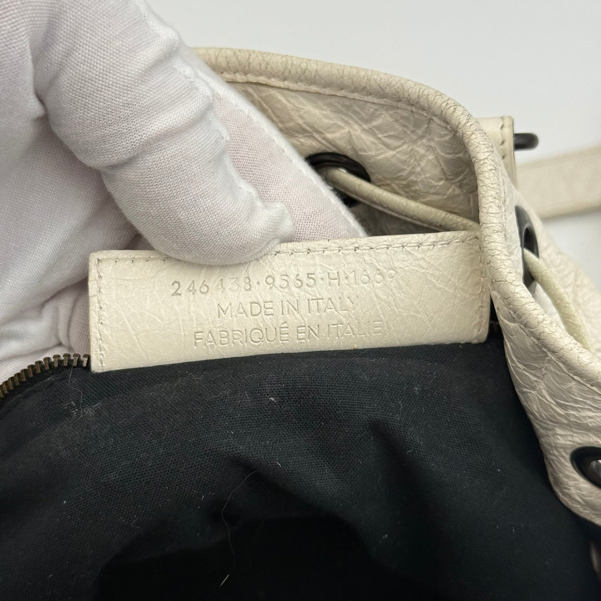 Balenciaga Classic Mini Pompon White Leather Bucket Bag