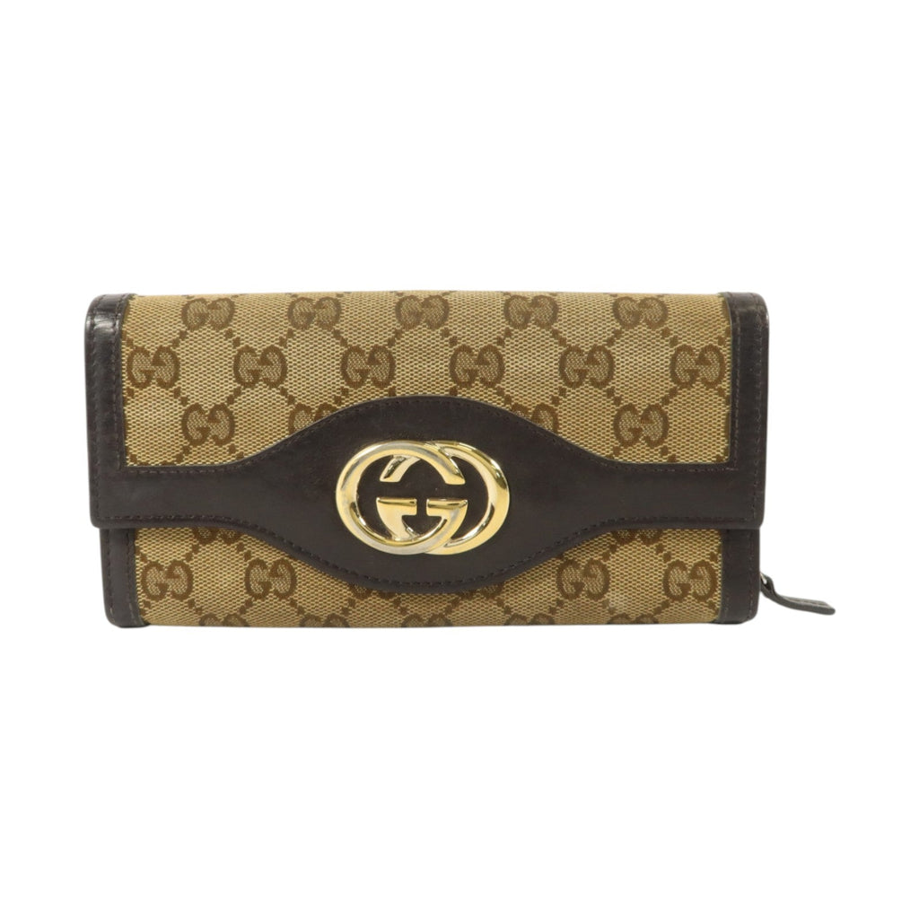 GUCCI Gucci Gg Ghw Long Wallet 282431 Gg Canvas Calfskin Leather Brown image 1