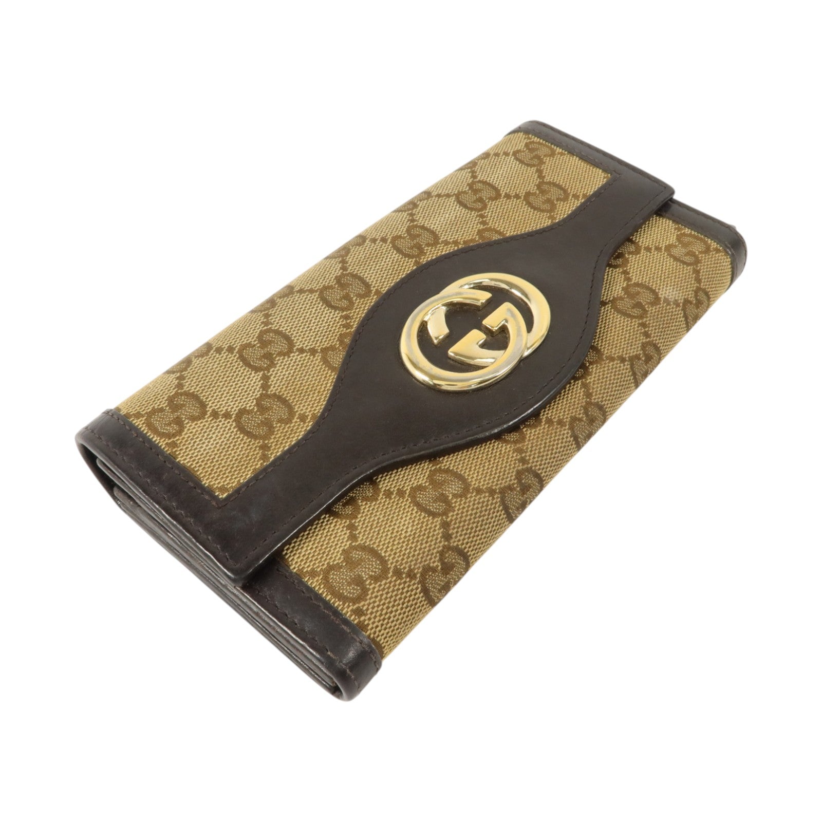 GUCCI Gucci Gg Ghw Long Wallet 282431 Gg Canvas Calfskin Leather Brown image 3