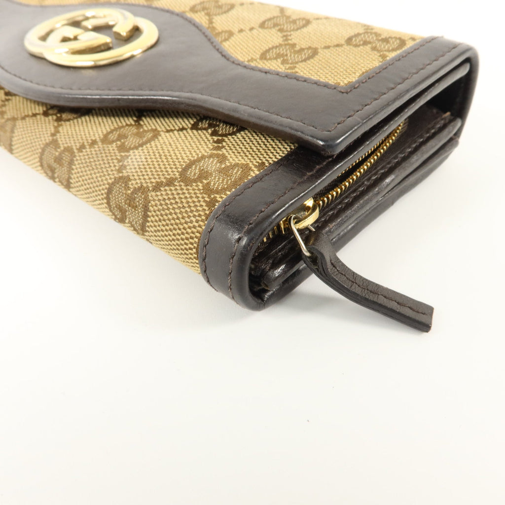GUCCI Gucci Gg Ghw Long Wallet 282431 Gg Canvas Calfskin Leather Brown image 11