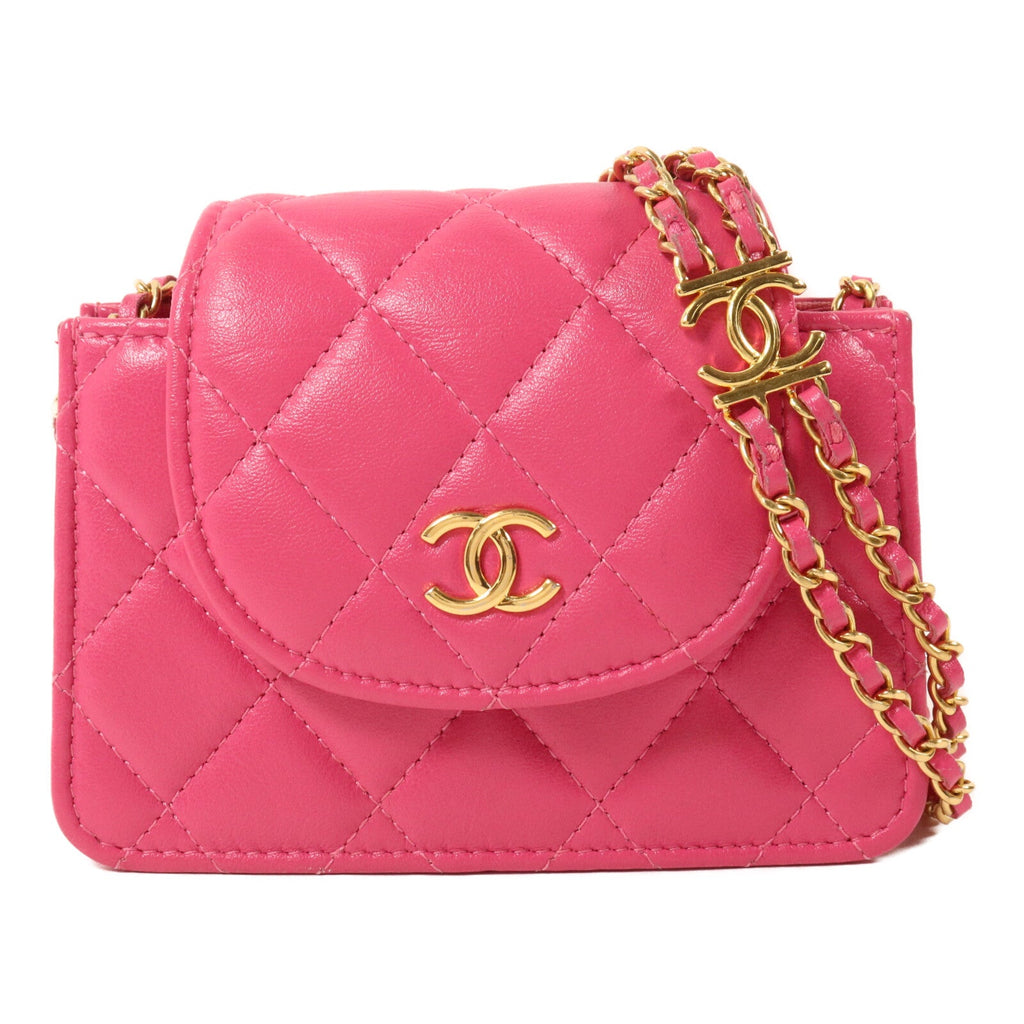 CHANEL Chanel Cc Ghw Card Holder Chain Shoulder Bag Ap3002 Calfskin Leather Pink image 1