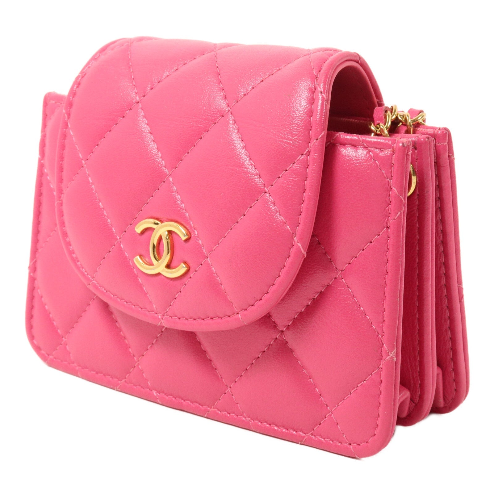 CHANEL Chanel Cc Ghw Card Holder Chain Shoulder Bag Ap3002 Calfskin Leather Pink image 3