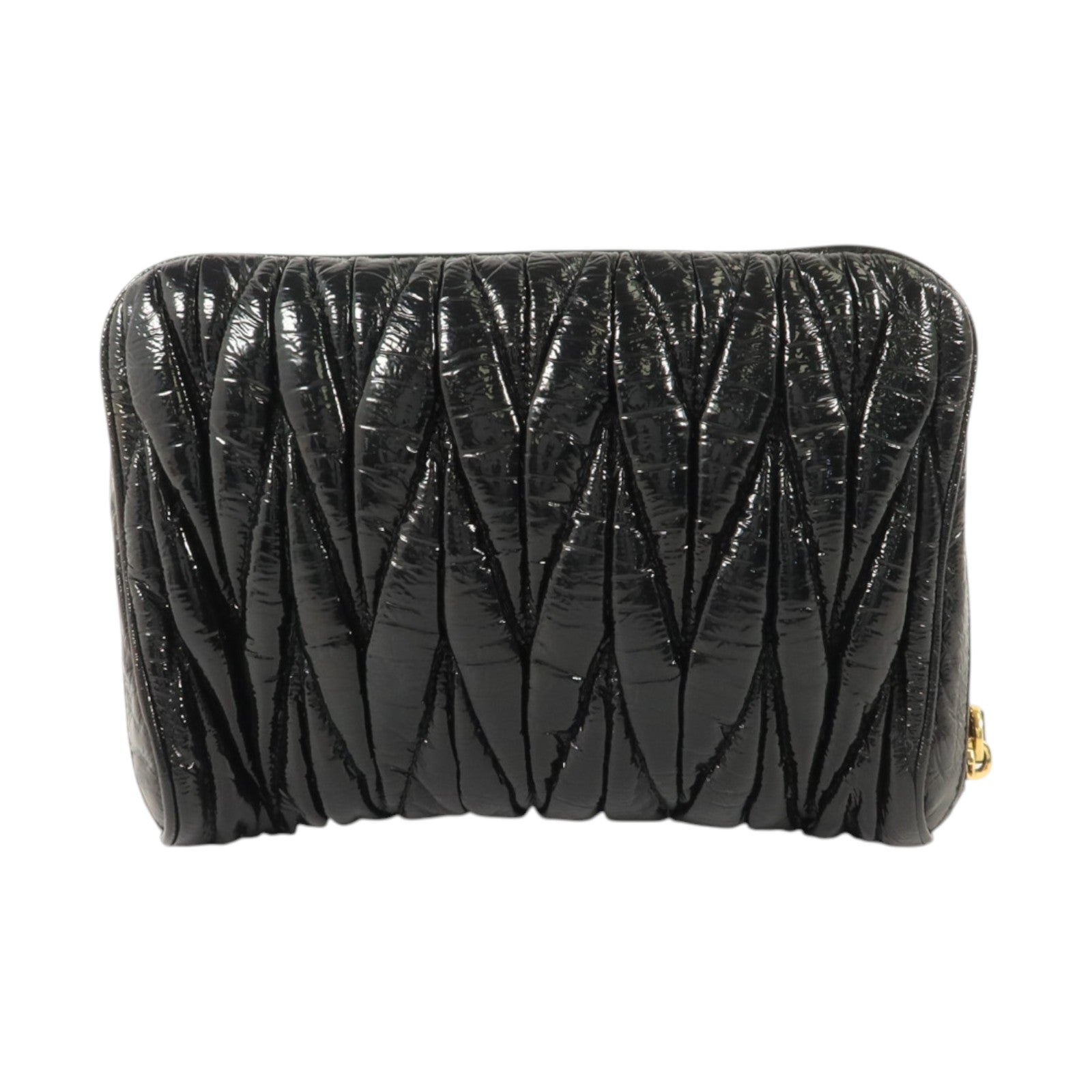 MIU MIU Miu Miu Ghw Clutch Bag Handbag Pouch Patent Leather Black image 3
