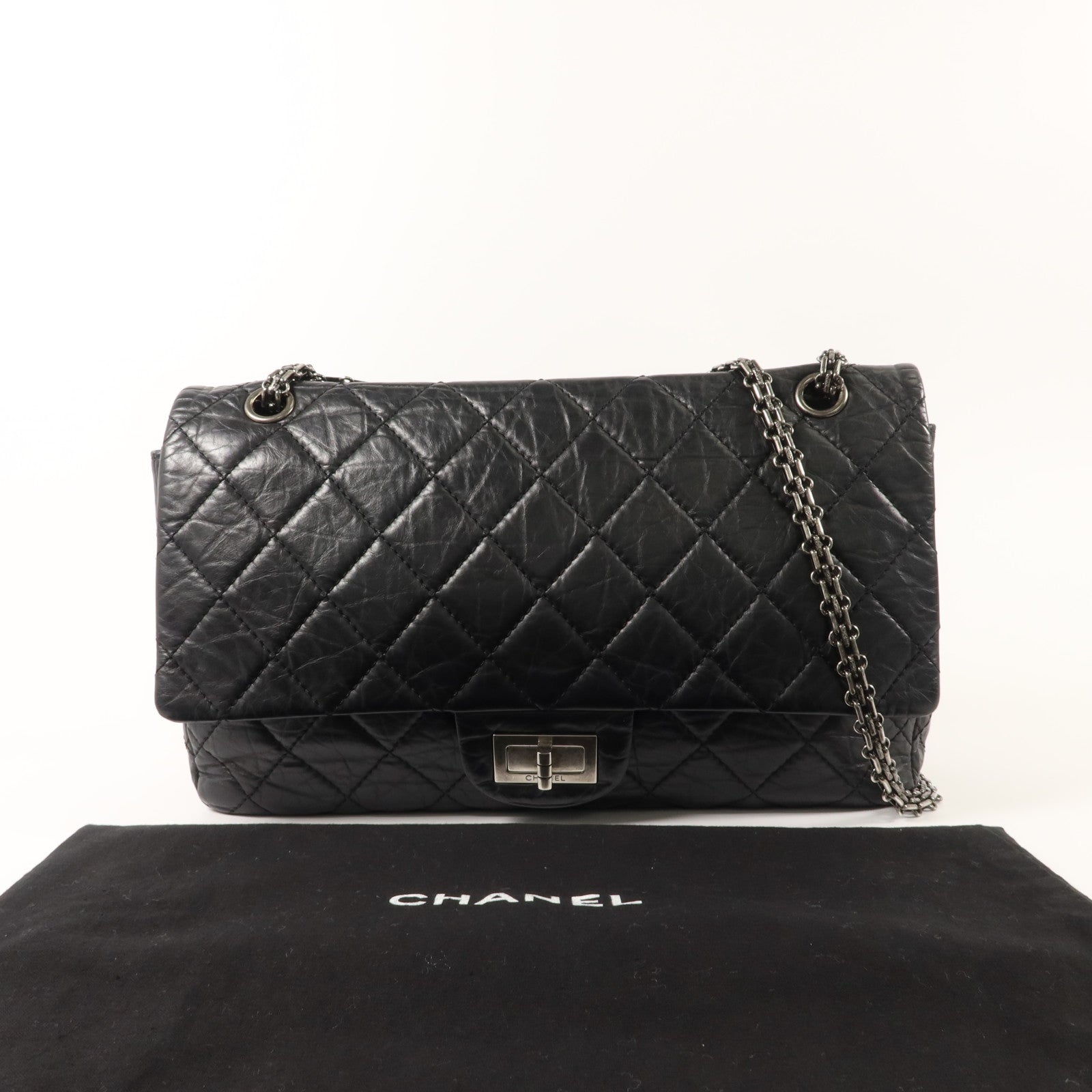 CHANEL Chanel Cc Shw 2.55 Maxi Chain Shoulder Bag Calfskin Leather Black image 10