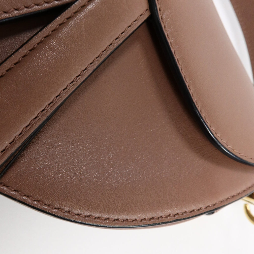 DIOR Christian Dior Cd Ghw Saddle Mini Shoulder Bag Calfskin Leather Brown image 16