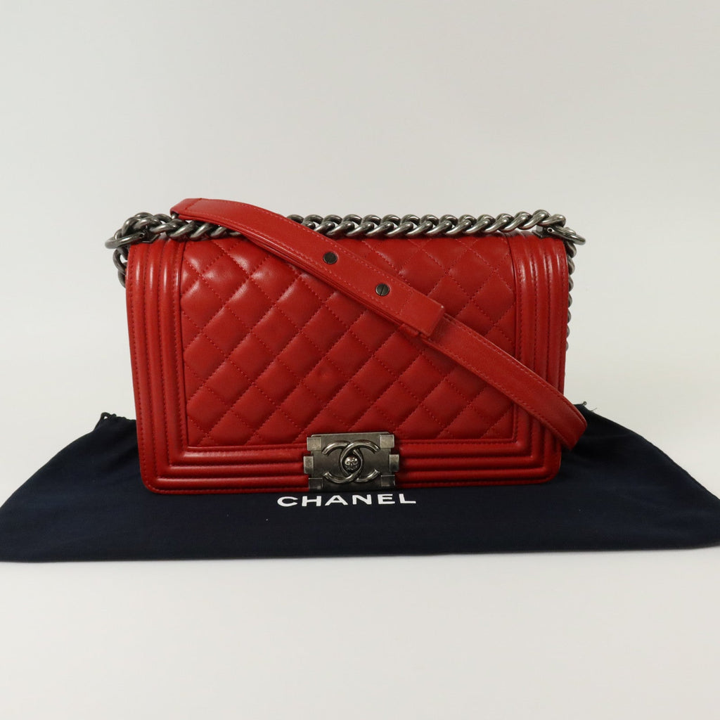 CHANEL Chanel Cc Shw Boy 25 Chain Shoulder Bag A67086 Calfskin Leather Red image 10
