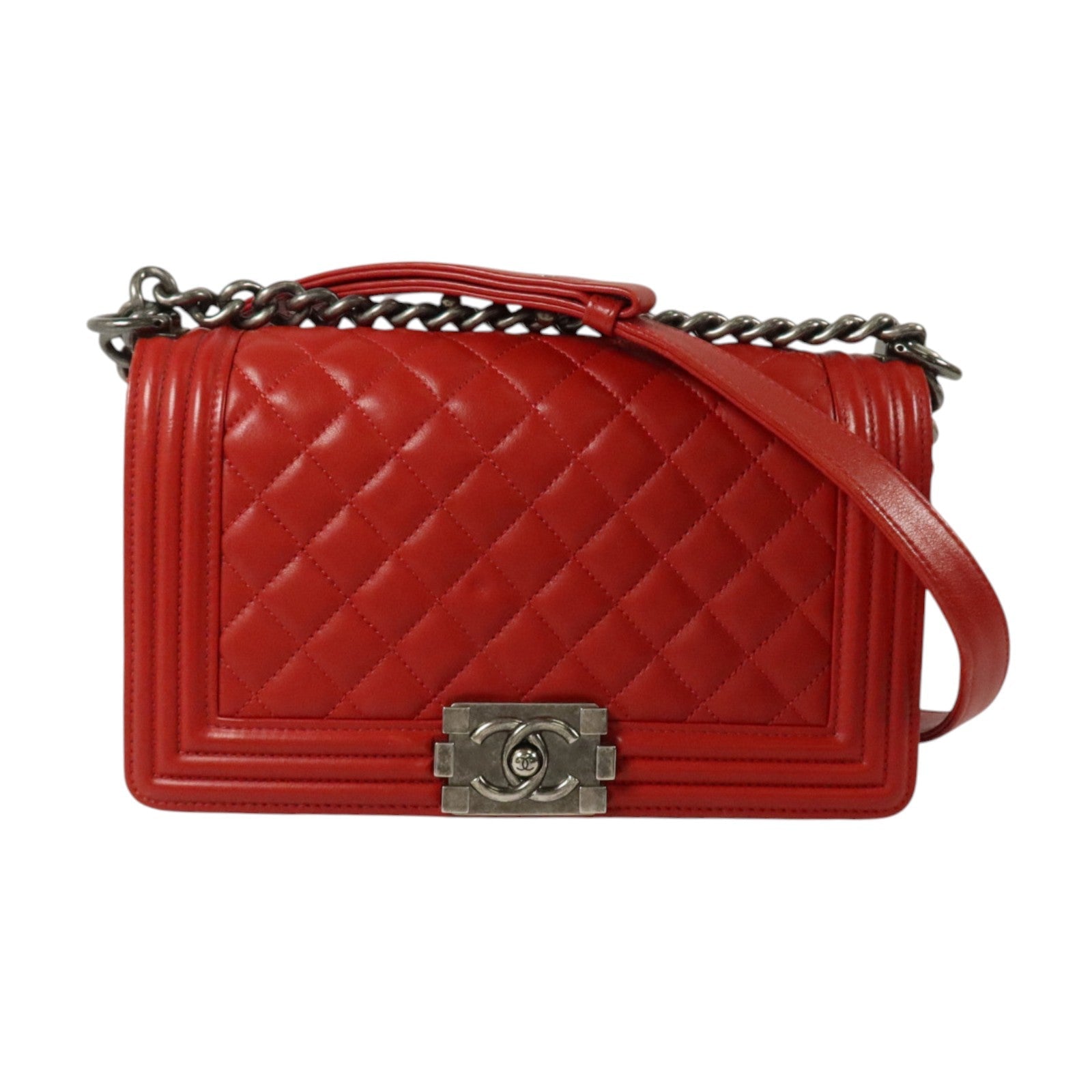 CHANEL Chanel Cc Shw Boy 25 Chain Shoulder Bag A67086 Calfskin Leather Red image 1