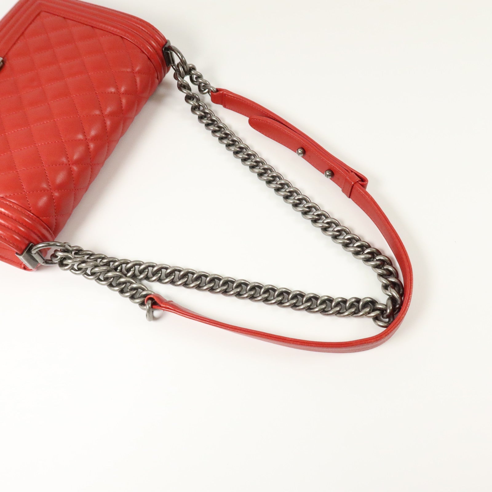 CHANEL Chanel Cc Shw Boy 25 Chain Shoulder Bag A67086 Calfskin Leather Red image 8