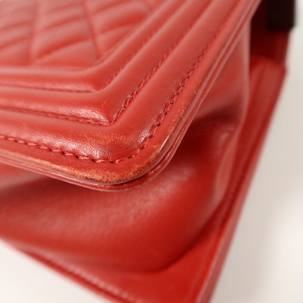 CHANEL Chanel Cc Shw Boy 25 Chain Shoulder Bag A67086 Calfskin Leather Red image 14