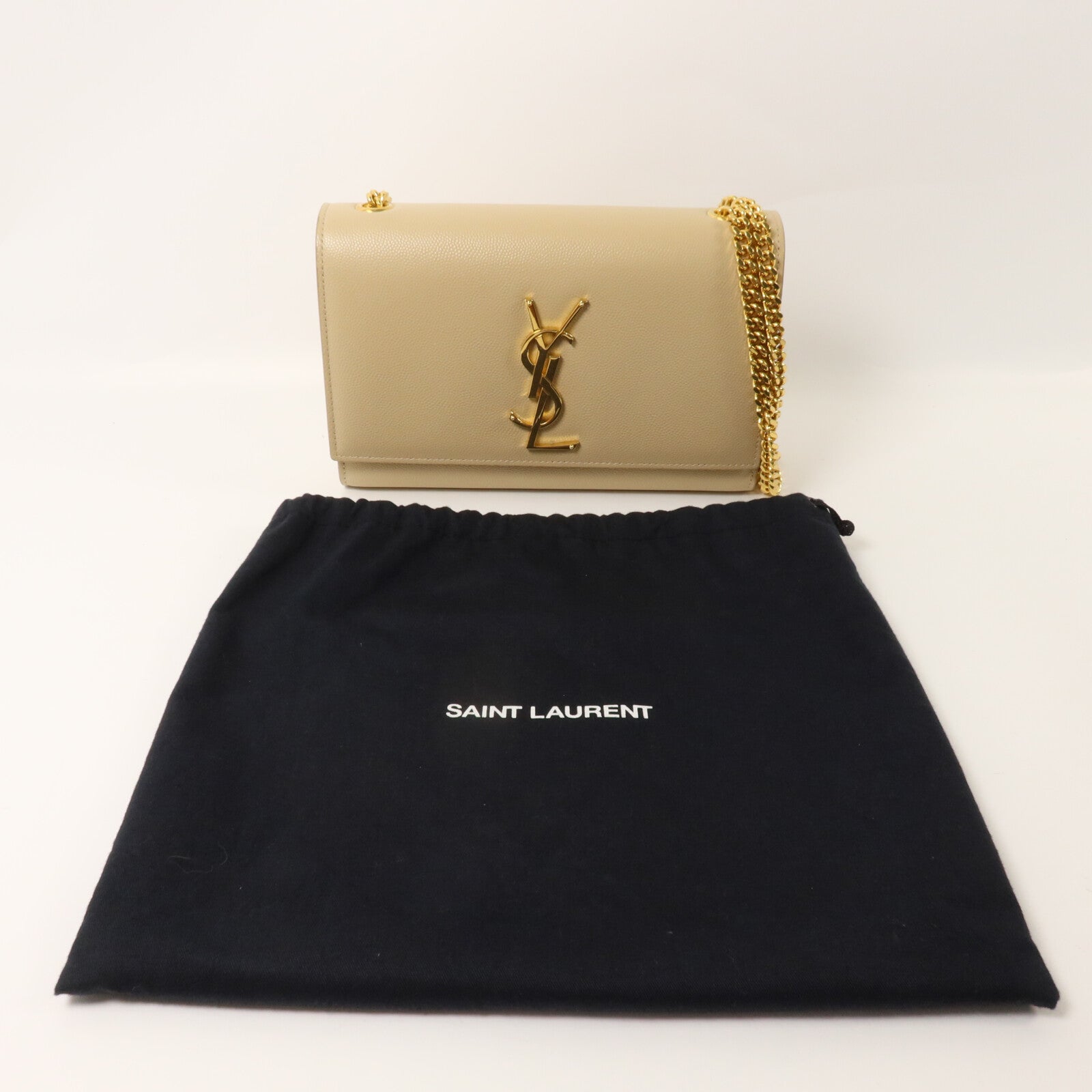 SAINT LAURENT Saint Laurent Ysl Ghw Kate Small Chain Shoulder Bag 469390 Calfskin Beige image 9
