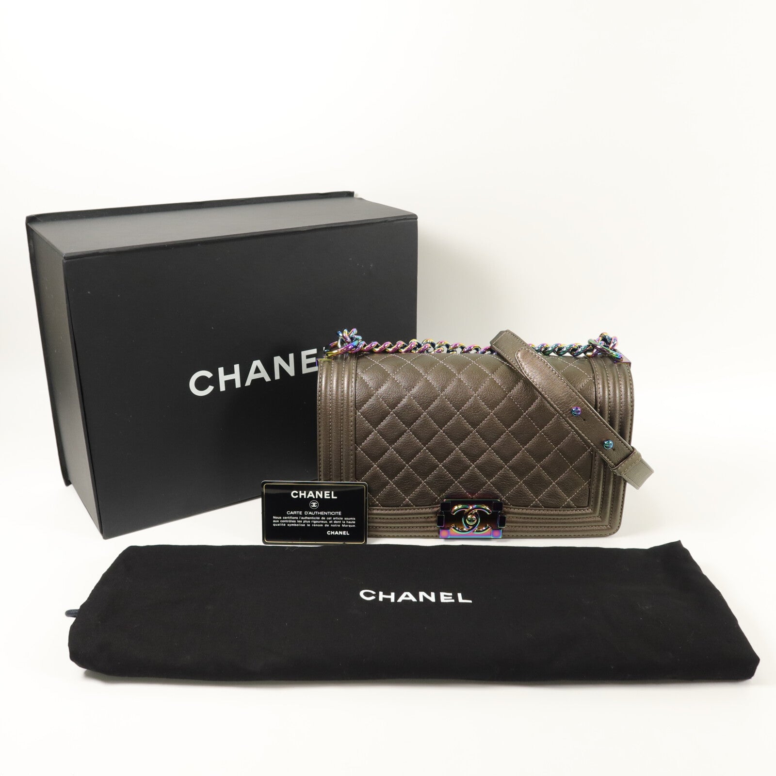 CHANEL Chanel Cc Boy 25 Chain Shoulder Bag Calfskin Leather Bronze image 16