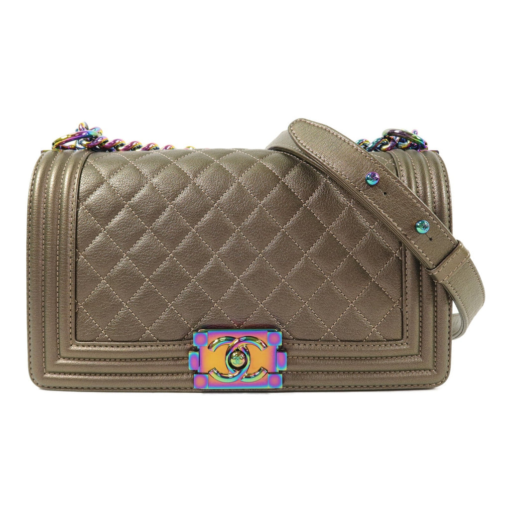 CHANEL Chanel Cc Boy 25 Chain Shoulder Bag Calfskin Leather Bronze image 1
