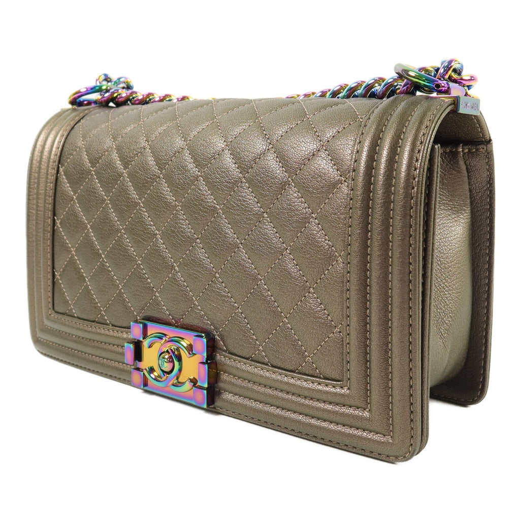 CHANEL Chanel Cc Boy 25 Chain Shoulder Bag Calfskin Leather Bronze image 3