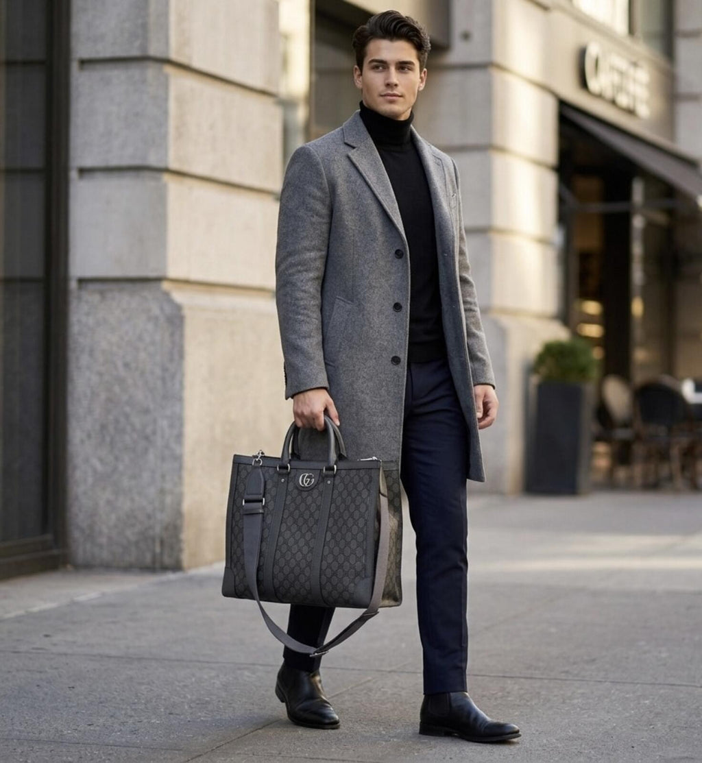 Gucci GG Supreme Monogram Tote Bag With Web Strap Gray Black