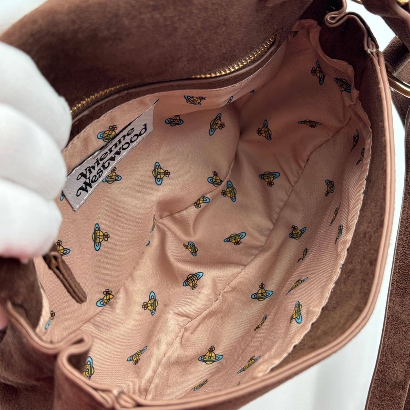Vivienne Westwood Brown Suede Orb Shoulder Bag Vintage Logo Embossed