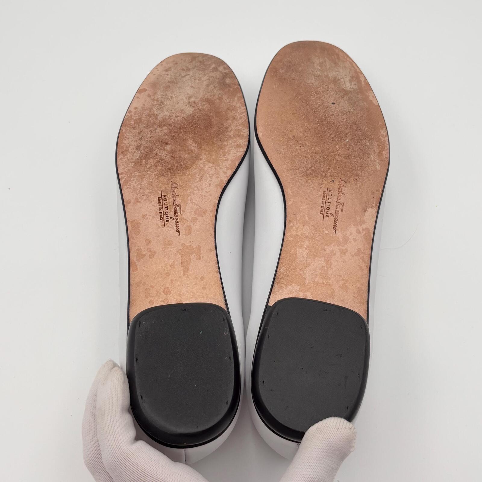 Salvatore Ferragamo White Black Leather Ballet Flats Size9.5