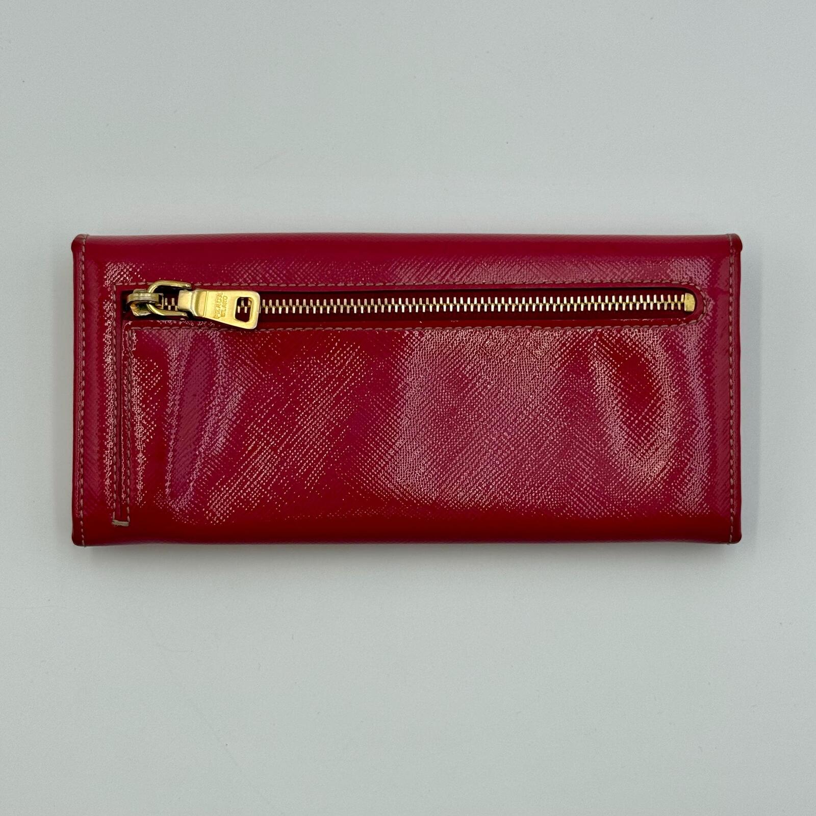 Prada Fuoco Saffiano Patent Leather Continental Wallet