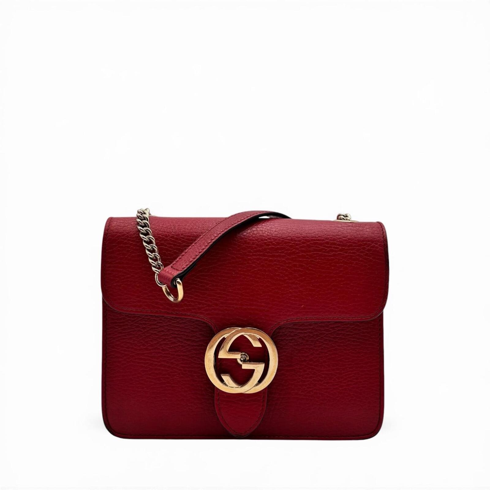 Gucci Interlocking GG Red Leather Chain Crossbody Bag
