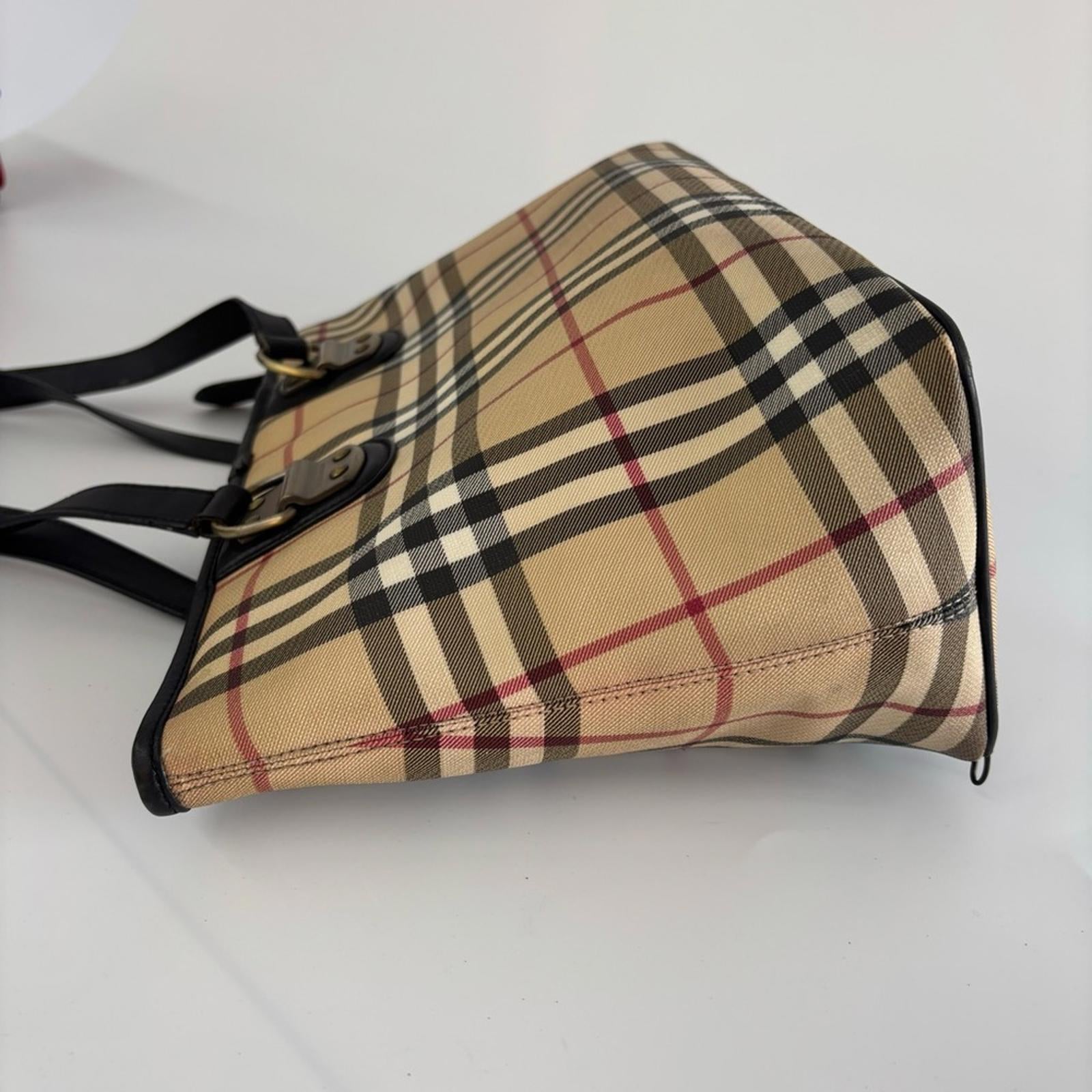 Burberry Tan and Black Checkered Tote