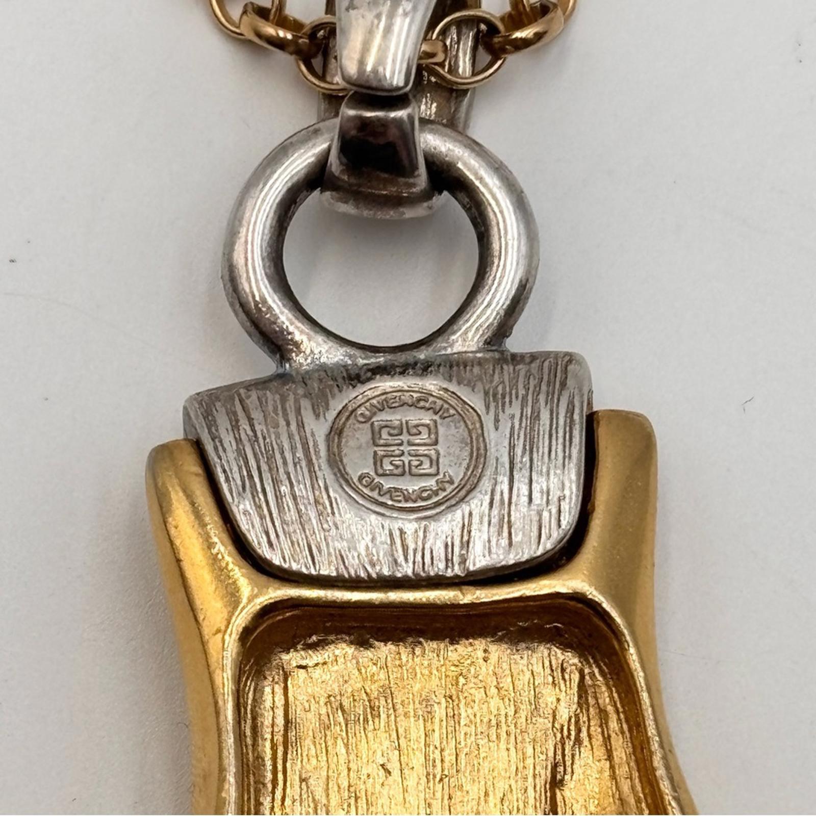Givenchy Two Tone Pendant Necklace Gold Silver Logo Charm